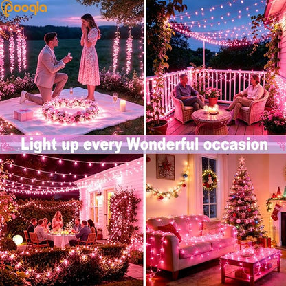 Pooqla 4 Pack String Lights Battery Operated, Total 66.6ft 200 LED Fairy Lights Indoor Outdoor Decorations, 8 Modes Pink Battery Lights for Bedroom Classroom Porch Party Yard Wedding Decor