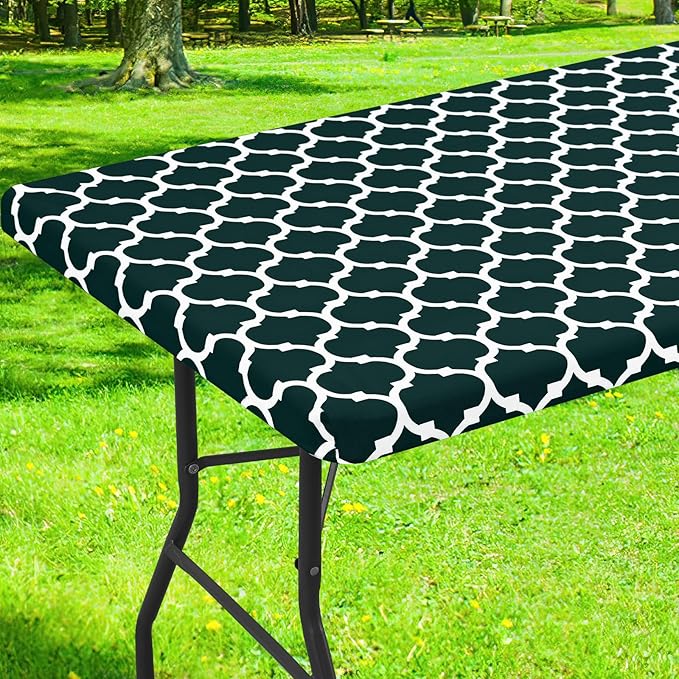 Smiry Picnic Fitted Table Cover, 4 Foot Flannel Backed Vinyl Tablecloth | Waterproof Elastic Stretch Table Cloth, Wipeable Plastic Tablecloth for Camping, Indoor & Outdoor (Hunter Green, 24" x 48")