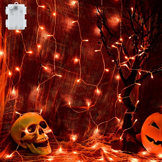 Cshare Halloween String Lights Battery Operated With Timer - 9.8ft 30LED Orange Waterproof Lights for Outside Decorations, Party, Yard, Pathway, Indoor and Outdoor