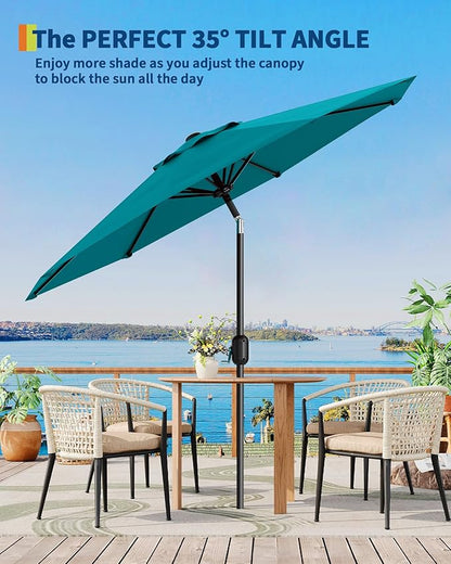 GarveeLife 10 ft Patio Umbrella, Outdoor Table Market Umbrella with Push Button Tilt and Crank, 8 Sturdy Ribs UV Protection Waterproof for Garden, Deck, Backyard, Pool (Turquoise Blue)
