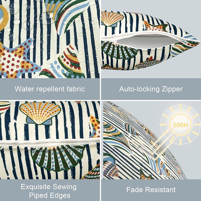 LVTXIII Outdoor/Indoor Pillow Covers, Patio Fade Resistant Throw Pillow Covers ONLY, Waterproof Farmhouse Accent Cushion Cases for Sofa Patio Couch Decoration 18"x18" Set of 2, Crayon Shells