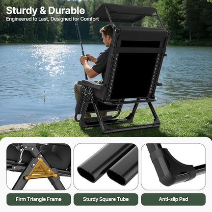 Suteck Zero Gravity Chair with Canopy, 29In XL Oversized Lounge Chairs | w/Removable Cushion&Headrest, Upgraded Lock and Footrest, Folding Reclining Patio Chairs Recliner for Indoor Outdoor