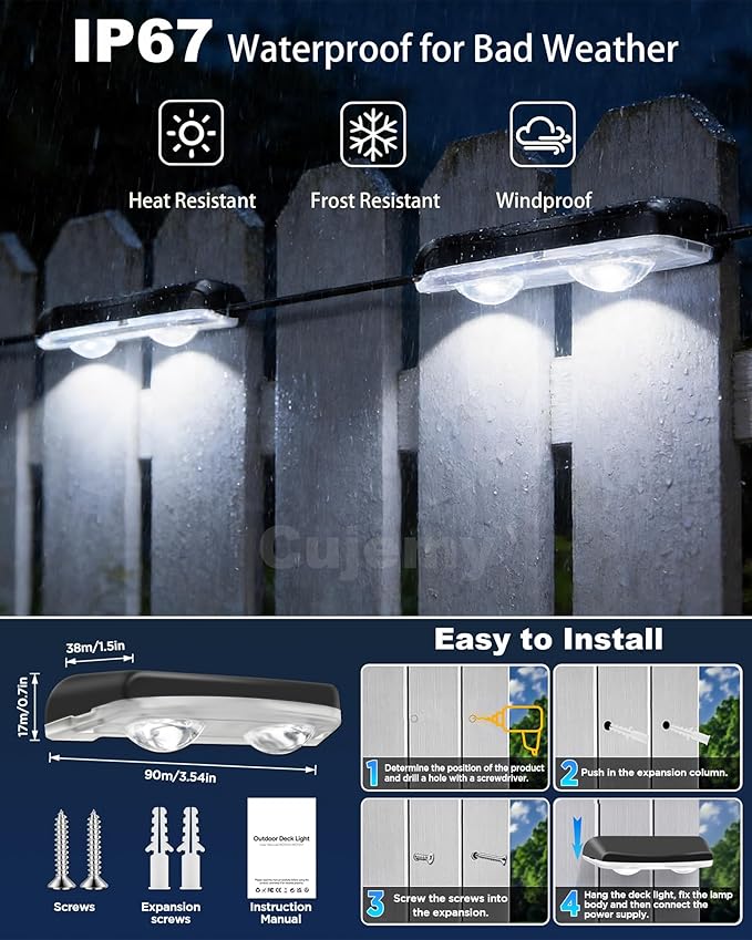 Outdoor Fence Lights 8 Pack, 50ft Smart RGB Outdoor Lights, APP, Remote Control, IP67 Waterproof LED String Light with Timer for Wall Deck Step Patio Railing Yard Stairs Pool Christmas Decor