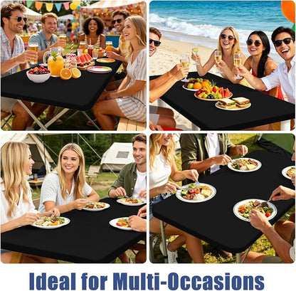 Moosfor Spandex 6 Foot Rectangle Table Cloth, Elastic Fitted Tablecloths for Picnic, Stretch Washable Patio Table Cover for Outdoor, Camping, Banquet and Parties (Black, 42"x72")