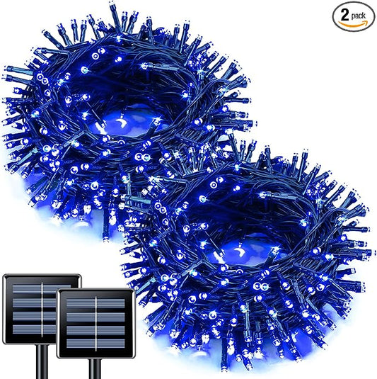 JMEXSUSS 2 Pack Solar String Lights Outdoor Waterproof, Total 66 FT 200 LED Solar Christmas Lights Outdoor, Twinkle Light for Christmas Tree Outside Garden Yard Xmas Decor, Blue