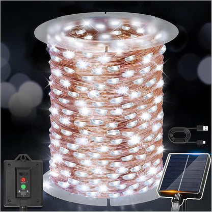 KNONEW 203FT 600LED Solar Fairy String Lights Outdoor Cool White 8 Modes | 8 Modes IP44 Waterproof Copper Wire Extra Long for Garden Patio Yard Christmas Wedding Party Indoor Outdoor