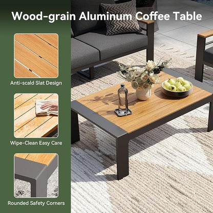 Aoxun Patio Furniture Set, 4 Piece Aluminum Patio Sets with 5" Thicken & Washable Cushion, Waterproof Outdoor Furniture with Coffee Table, Outdoor Couch Sectional for Backyard, Porch and Garden