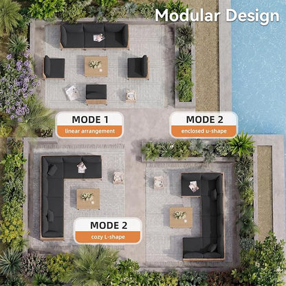 Aoxun 6-Piece Patio Furniture Set, Wicker Outdoor Furniture with Water Resistant Thick Cushions, Patio Conversation Set Outdoor Sectional Sofa with Coffee Table for Backyard Poolside, Black