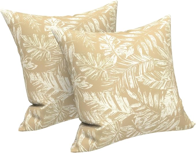 LVTXIII Outdoor Pillow Covers 20x20 Inch, 2 Pack Large Square Throw Pillow Cases, Fade-Resistant Cushion Covers for Patio Furniture Sofa, Garden Porch, Tropical Leaf Oat