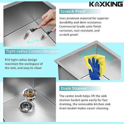 15x20 Inch Bar Sink Drop In Topmount, 18 Gauge Stainless Steel Single Bowl Small Kitchen & Wet Bar Prep Sink, 9 Inch Deep with Bottom Grid & Drain Assembly