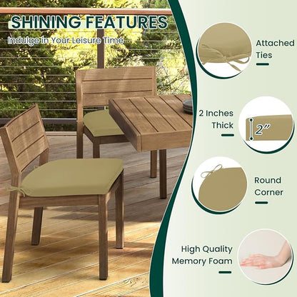 HARBOREST Outdoor Chair Cushions Set of 2, Water Resistant Patio Chair Cushions with Ties, Outdoor Seat Cushions for Patio Furniture, 17"x16"x2", Khaki