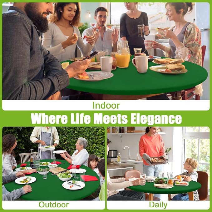 Smiry Round Spandex Tablecloth, Elastic Fitted Washable Tablecloths for 42"-50" Tables, Waterpoof Stretch Picnic Table Cover for Dining, Indoor and Outdoor, Emerald Green