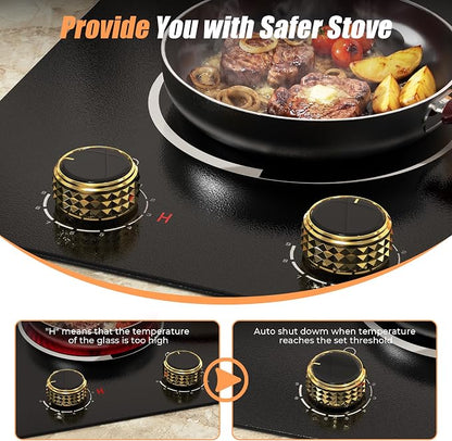 2 Burner Electric Cooktop 110V 2000W Countertop or Built-in | 12 Inch Plug in Two Burner Electric Stove 120V Portable, Knob Control, 9 Power Levels and Overheat Protection, Golden Knob