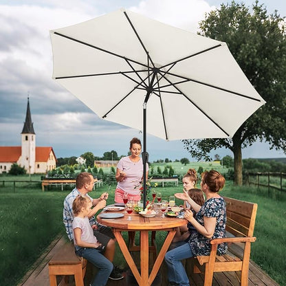 FLAME&SHADE 11 ft Patio Umbrella - Table Umbrella Outdoor with Push Button Tilt and Crank, UV Protection, 8 Sturdy Ribs, Market Umbrella for Garden, Deck, Backyard, Lawn, Pool and Beach(Ivory)