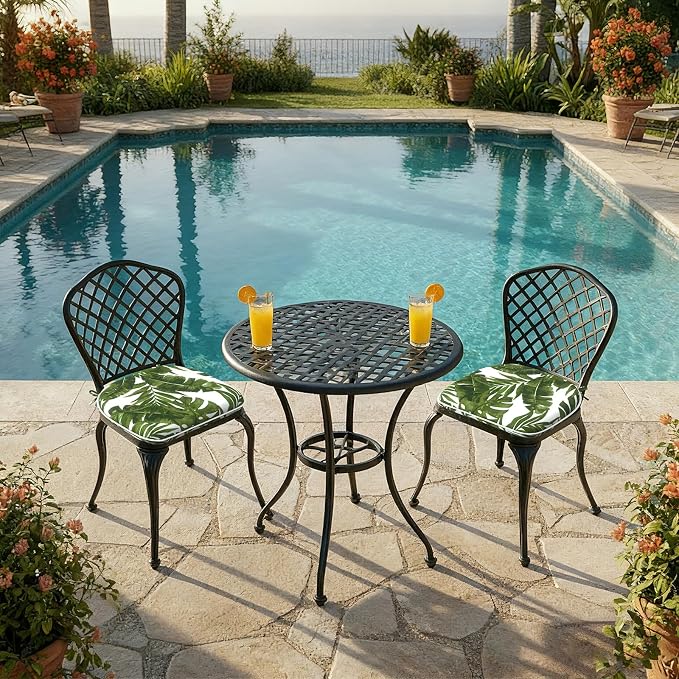 DYTXIII Set of 2 Outdoor Chair Cushions with Ties,Water Repellent Patio Chair Pads 17"x 16" for Outdoor Furniture,Round Corner Seat Cushions for Garden Yard Kitchen Palm Green