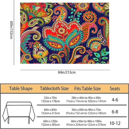 TKS MITLAN Paisley Floral Tablecloth Decor Retro Colorful Indian Style Boho Ethnic Flowers Table Cloth Dining Room Kitchen Table Cover 60" X 84" Oblong/Rectangle