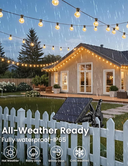 Brightever Solar String Lights Outdoor with Remote, 60FT 25+1 LED G40 Bulbs Shatterproof Patio Lights, IP65 Waterproof Dimmable Hanging Solar Power Globe LED Outdoor Lights for House, Market, Bistro