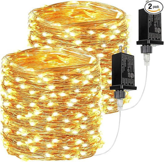 2Pack 132FT 400 LED Fairy Lights Plug in, 8 Modes Twinkle Lights Warm White | Waterproof String Lights Outdoor Indoor, Memory, Timer, Copper Wire, Christmas Lights for Bedroom Garden Party Holiday Decor