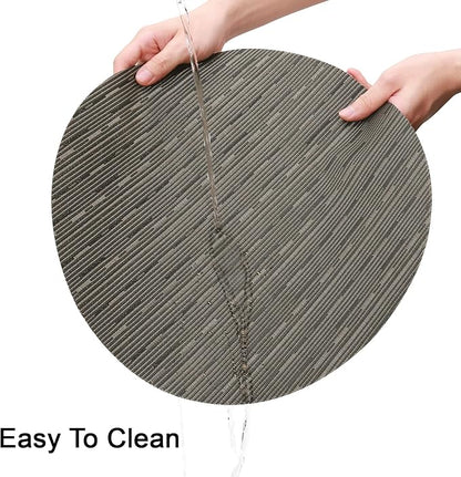 Round Placemats Set of 8 Heat Resistant Vinyl Placemats 15 inch Washable Non-Slip Table Mats Woven Place Mats for Dining Table (Black + Golden, Set of 8)