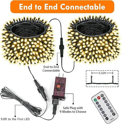 Extendable Christmas String Lights Indoor Outdoor 75.8FT 200 LED Warm White | Green Wire Ultra-bright,8 Modes, Timer and Memory Function, UL Certified Fairy Twinkle Lights Waterproof for Xmas Tree Decor
