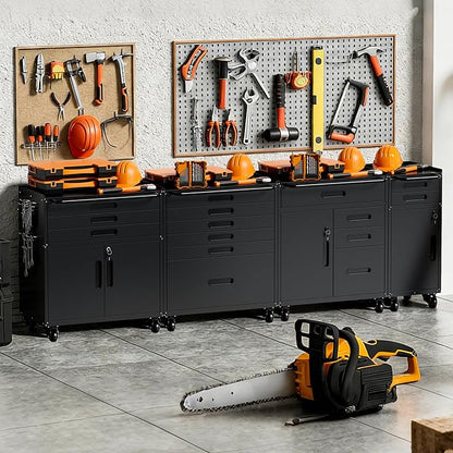 Metal Garage Storage Cabinet with Wheels, Rolling Tool Cabinet with 6 Drawers, Heavy Duty Tool Cabinet with Workbench, Assembly Required, Black