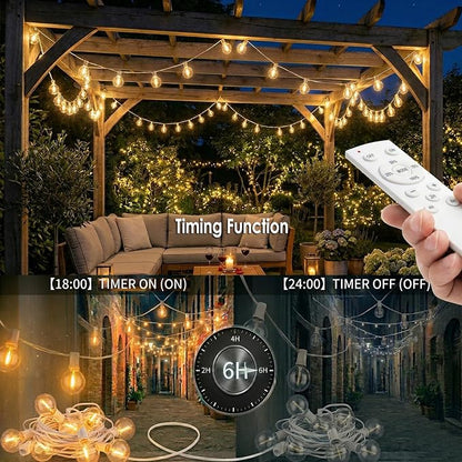 G40 Dimmable String Lights for Outside 100FT with 100+4 Bulbs 2200K | 1ft apart,Remote & Dimmer included,Bistro Lights with 3 Light Modes & Timing for Patio Backyard Gazebo Pergola Café