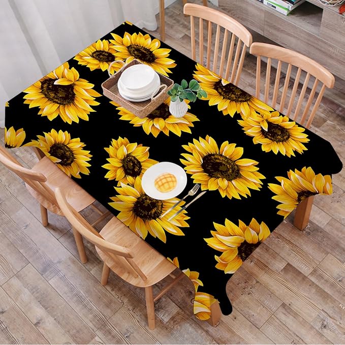 Rectangle Table Cloth,Floral Seamless Pattern Sunflowers Tablecloths Stain Resistance Water Repellent Washable Table Cover Decor for Home Kitchen Dining Party Patio Indoor and Outdoor 60"x 84"