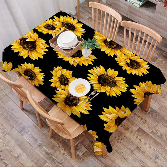 Rectangle Table Cloth,Floral Seamless Pattern Sunflowers Tablecloths Stain Resistance Water Repellent Washable Table Cover Decor for Home Kitchen Dining Party Patio Indoor and Outdoor 60"x 84"