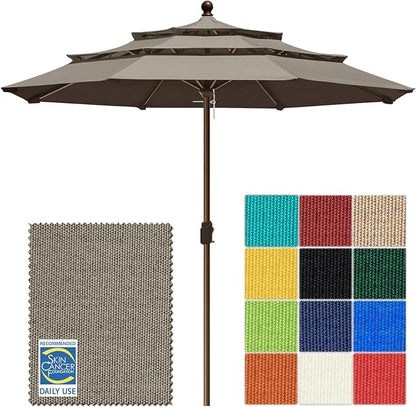 EliteShade USA 10-Year-Non-Fading 10ft 3-Tier Market Patio Umbrella, Commercial Grade Outdoor Table Umbrella with Crank Open, Windproof & UPF 50+ UV Protection, Heavy Duty Ventilation for Garden, Deck, Pool, Backyard, Beach & Bistro, No Tilt, Taupe
