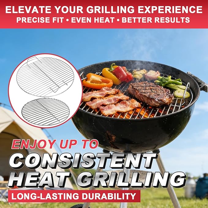17.5" Charcoal Cooking Grate for Weber 18.5" Smokey Mountain Bar-B-Kettle, One-Touch, Cooker Smoker, Jumbo Joe, Original Kettle Grill, Stainless Steel Round Grate Kit Accessories for Weber 7432 7440