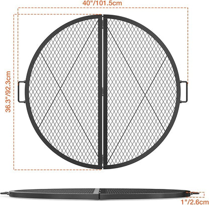 only fire X-Marks Fire Pit Cooking Grate, Foldable Round Grate for Outdoor Cooking, Portable Camping Cookware for Outside Party, Heavy Duty Steel Campfire BBQ Grill Grid with Handle, 36 inch