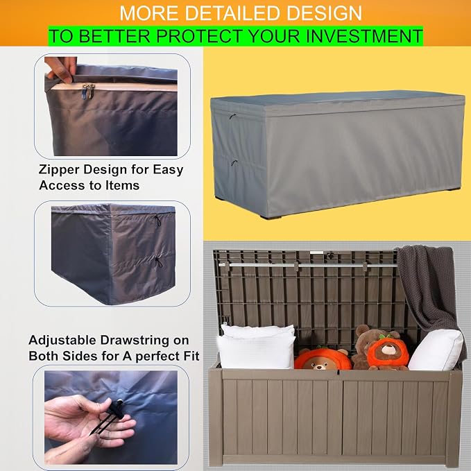 Deck Box Cover - Outdoor Storage Box Cover 150 Gallon, Heavy Duty 600D Oxford Cloth Water And Dust Resistant, Size 62x25x28 Inches Fits Most Patio Box.