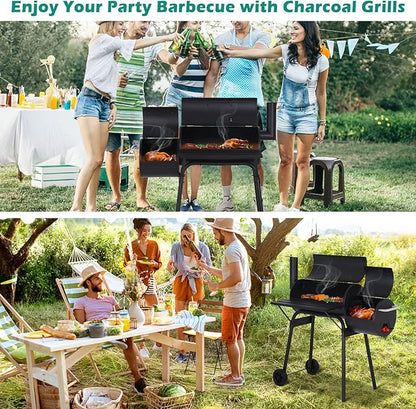 Charcoal Grills 43 Inch Outdoor BBQ Grill Portable Camping Grill Charcoal Smoker with Wheels for 6-10 People Outdoor Camping, Picnics, Patio and Backyard Cooking, Black