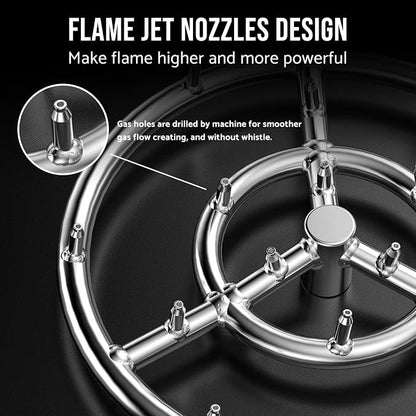 Skyflame 12-Inch Round Stainless Steel Fire Pit Jet Burner Ring | High Flame, 304 Stainless Steel, 90000 BTU, Flame Jet Nozzles, for Natural Gas, Liquid Propane