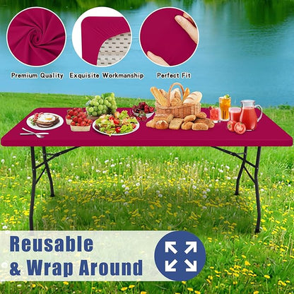 Moosfor Spandex 6 Foot Rectangle Table Cloth, Elastic Fitted Tablecloths for Picnic, Stretch Washable Patio Table Cover for Outdoor, Camping, Banquet and Parties (Fuchsia, 30"x72")
