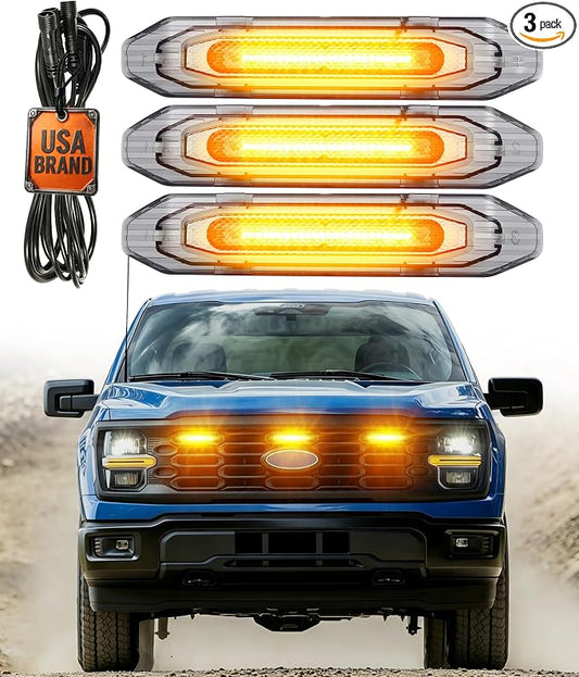 LED Grill Lights for Ford F150 2024-2026 Accessories XL Only, Amber | Direct-Snap F150 Front Grille Marker Lights, OEM-Style Fit, IP68 Waterproof, Raptor-Style Front-End Upgrade, Off-Road Ready