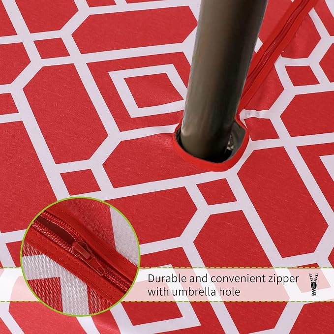 LUSHVIDA Moroccan Outdoor Tablecloth with Umbrella Hole and Zipper, 60 x 84 Inch Red, Rectangle Waterproof Wrinkle Free Table Cloth Decorative Fabric Washable Table Cover for Patio, Party, Picnic