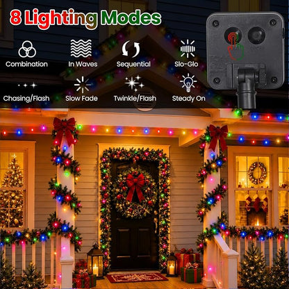 Solar Christmas Lights Outdoor Waterproof Solar Powered String Lights for Christmas Decorations, Total 100LED 45FT for Yard Pathway Garden Fence, 8 Modes 50LED x 2 Packs, Colorful