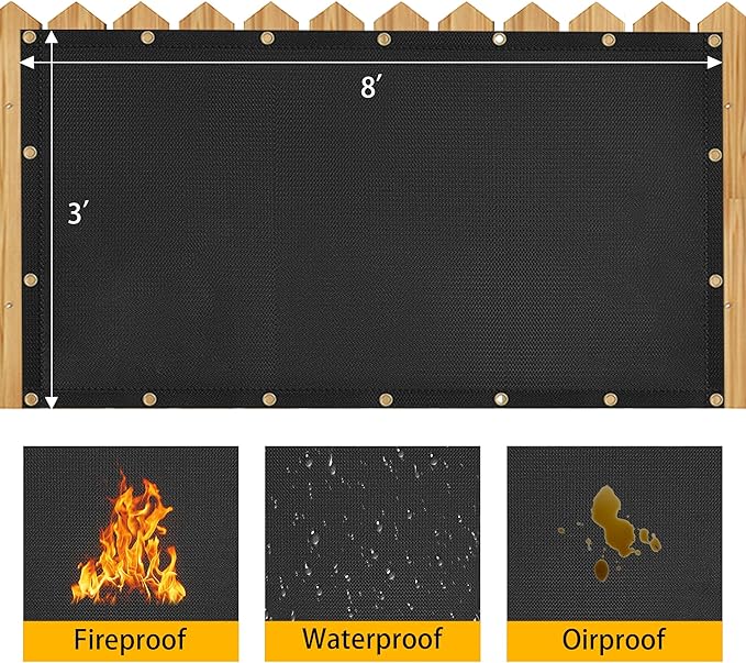 Heat Shield Behind Grill Black Fireproof Cover and Screen Protect Deck Railing from Grill Heat Shield for Wood Stove, 3’x8’ Wall Protector for Fridge Waterproof BBQ Mat UV Resistant Privacy Screen