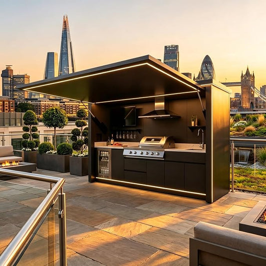 Customizable Made Stainless Steel Outdoor Kitchen with Shed Recycle Durable and Sturdy Outdoor Kitchen Shed for Courtyard