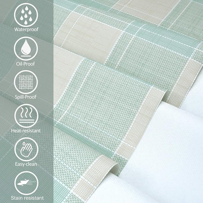AIRCOWRIE Waterproof Vinyl Tablecloths, Heavy Duty Oil Proof Spill Proof Plastic Table Cloth, Wipe Clean PVC Table Cover for Spring Indoor and Outdoor Use (Green Checkered, 54”×78”, Rectangle)
