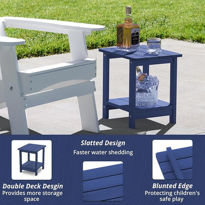 LUE BONA Outdoor Side Table, 2-Tier HDPS Small Patio Table, Navy | 2-Tier Shelf for Extra Storage, Small End Table for Pool, Porch, Balcony, Weather Resistant HDPS, Easy Clean