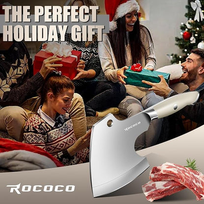 ROCOCO Bone Cutting Knife Cleaver - Hand Forged Meat Bone Butcher Knife Chopping Axe Thanksgiving Christmas Gift Idea