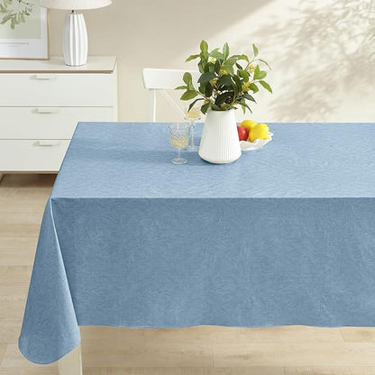 Newbridge Napa Leaf Blue Vinyl Flannel Backed Tablecloth, 60 x 120 Inch Rectangle, Hotel Quality Waterproof Indoor Outdoor Table Cover for Kitchen, Patio, Dining, BBQ