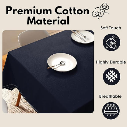 Rectangle Table Cloths 52 Inch x 70 Inch 100% Cotton Decorative Washable Rustic Tablecloth Cover for Gifts, Buffet, Dining, Kitchen & Camping - Navy