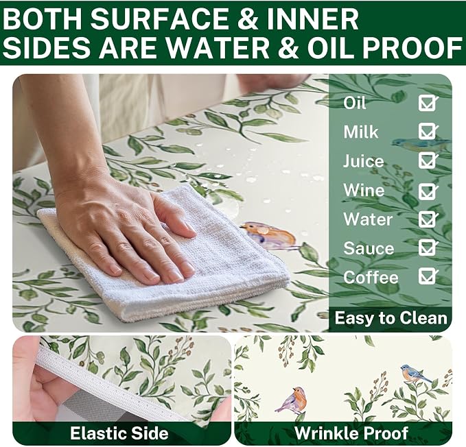 Picnic Table Cover with Bench Covers, Botanical Bird, 3PCS, 72 Inch | Camper Fitted Tablecloth with Bench Elastic Edges Waterproof Essentials with Drawstring Bag