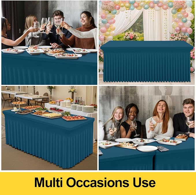 Smiry Spandex Elastic Fitted Table Cloth Skirt for 6FT Rectangle Table | Stretch Washable Table Cloth, Banquet Table Cover for Wedding, Party, Indoor & Trade Shows, (Peacock Blue, 72Lx30Wx30H)