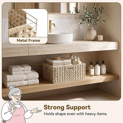 GRANNY SAYS Basket for Organizing, Wicker Storage Basket for Shelves, Woven Basket for Storage, Waterproof Shelf Basket for Living Room, Rectangular Woven Basket with Handles, 1-Pack
