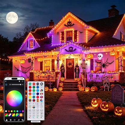 LJLNION Smart Color Changing Halloween Lights, 98.6FT 300 LED RGB String Lights with Remote & App Controlled, Music Sync Multiple Modes, Waterproof Indoor Outdoor Holiday Xmas Tree Party Decor