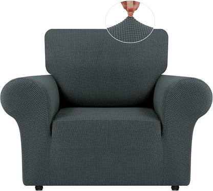 LURKA Stretch Chair Cover for Sofa, 1 Piece Armchair Slipcover, Grey | Soft Stretch Jacquard, Fits 31"-55" Armchairs, Elastic Bottom for Secure Fit, Machine Washable, Pet & Kid Friendly